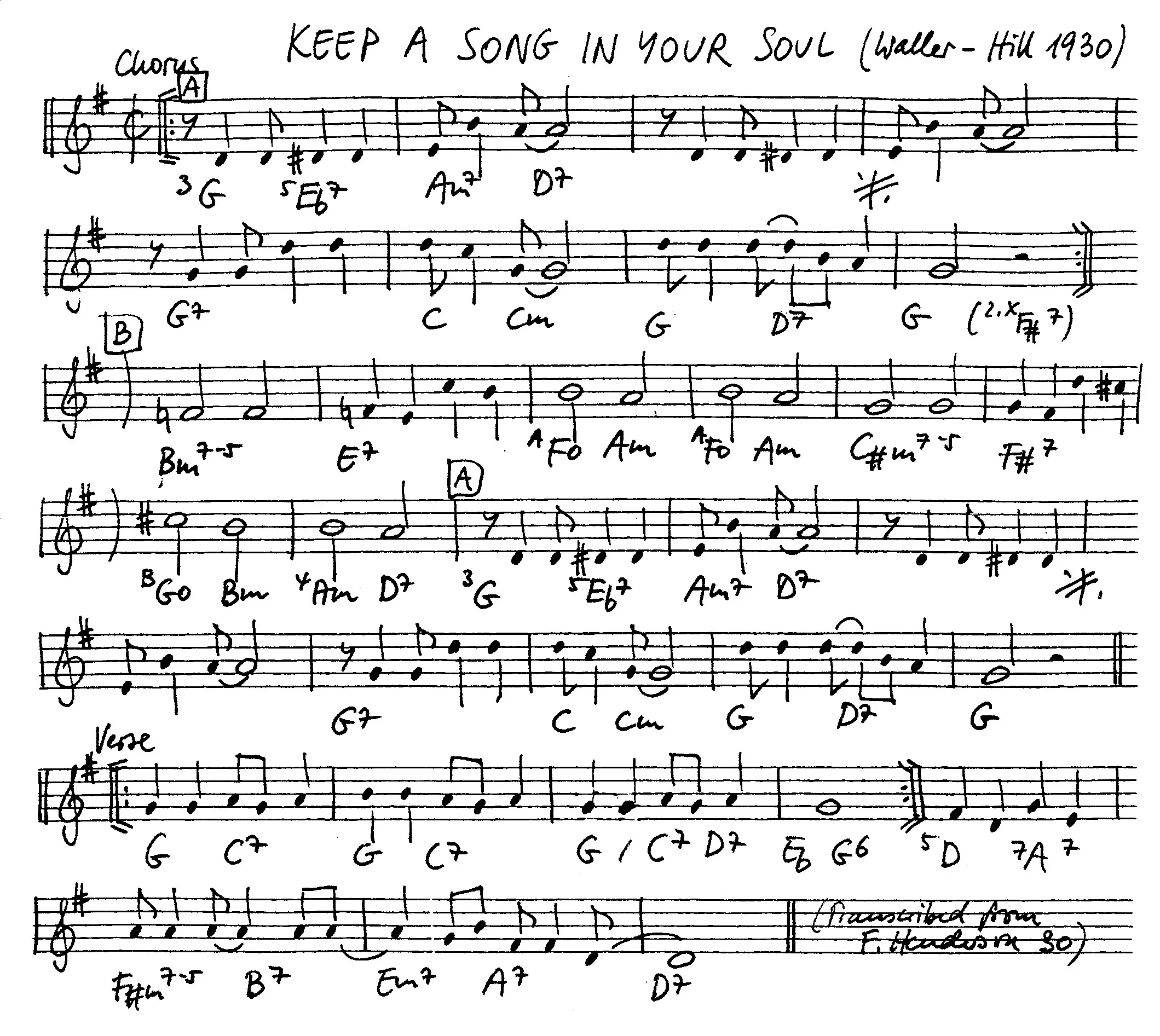 keep a song in your soul free jazz leadsheet - Courtesy of the Jungle Jazz Band